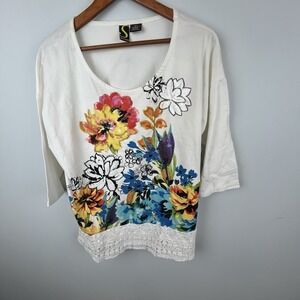 Women Sportelle top Flowers L stretch size L Cottagecore Stretchy sequence lace